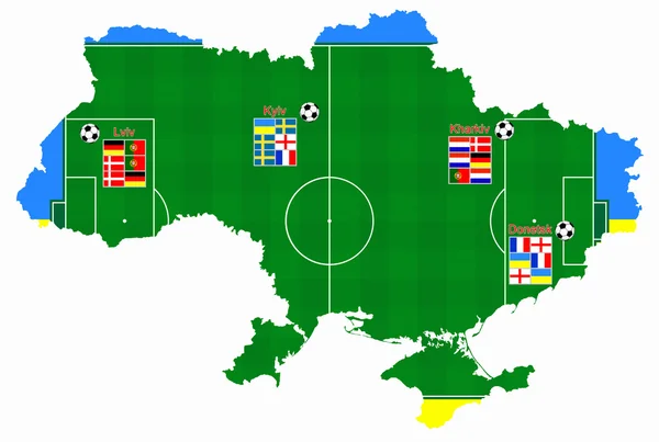 Carte de ucraine comme fond de terrain de football — Photo