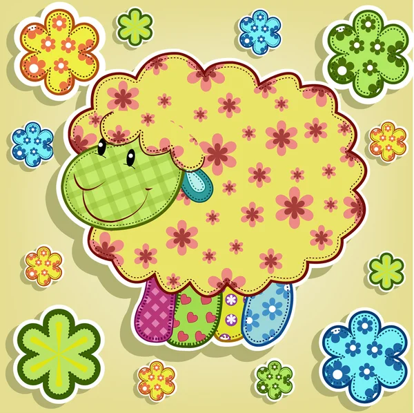 Multicolored sheep with flowers — Stock Vector