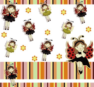 A beautiful card with the girls bees and ladybirds clipart