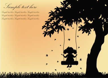 Silhouette of the girl on a swing with a tree clipart