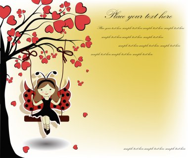 The beautiful girl a ladybug on a swing clipart