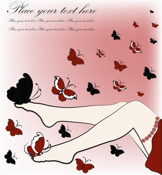 蝴蝶的美丽女性双腿 — 图库矢量图片