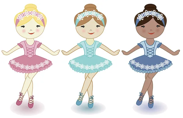 三个美丽可爱的女孩子的芭蕾舞者 — 图库矢量图片