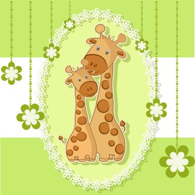 A beautiful card with two giraffes clipart