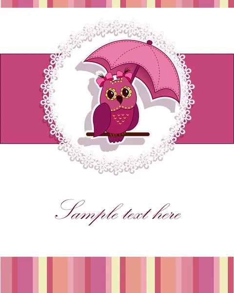 Krásná karta s sova a deštník — Stockový vektor