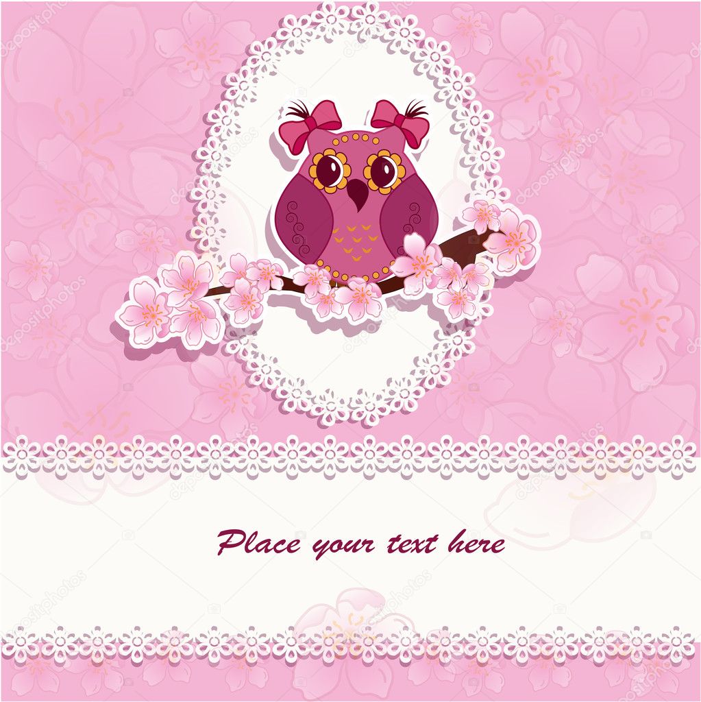 Beautiful greeting card with an owl on a branch