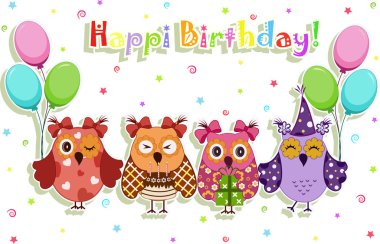 Birthday party owls set clipart