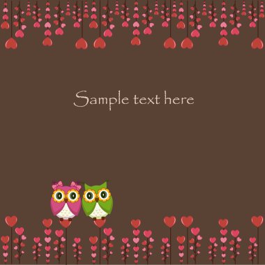 Two funny owl with hearts clipart