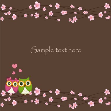 Two funny, love the owl sitting on a flowering branch clipart