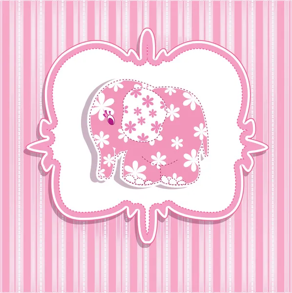 Uma linda menina com um cartão para um elefante rosa — Vetor de Stock