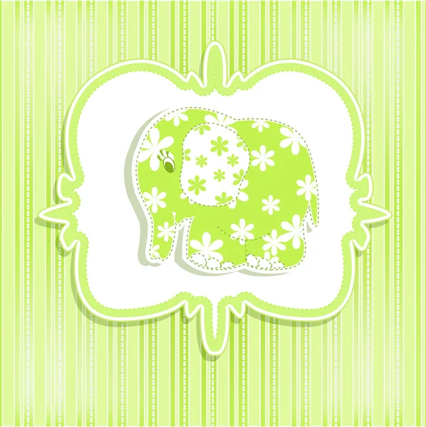 緑の象と美しい子供カード — ストックベクタ