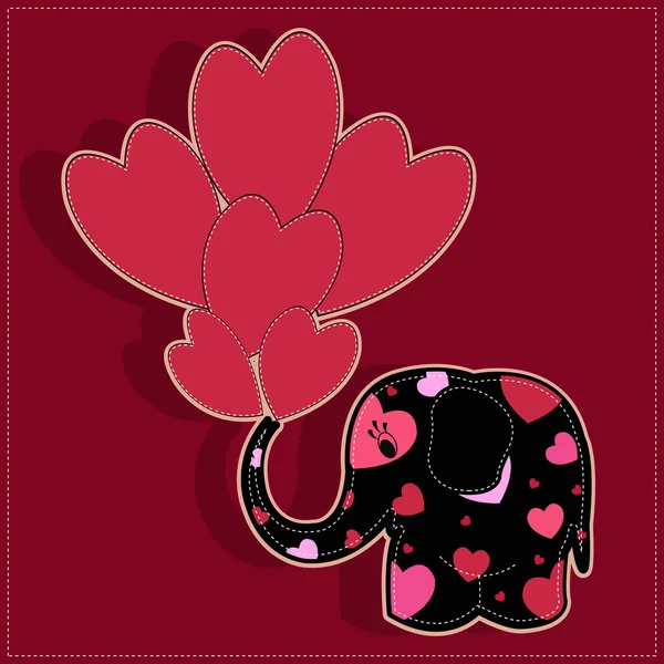 A szív egy piros háttér vicces elefánt — Stock Vector