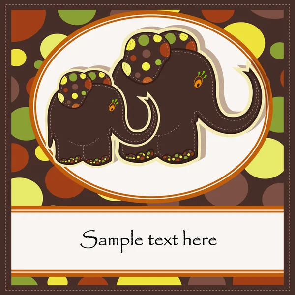 Ukázka karty s dvěma legrační sloni — Stockový vektor