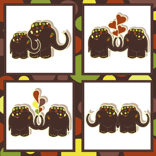 The four icons with funny elephants — Stock Vector