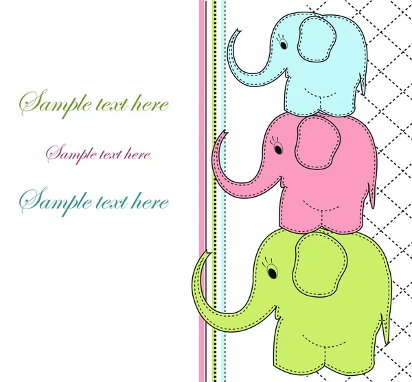 Carta per bambini con tre elefanti — Vettoriale Stock