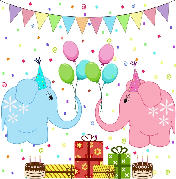 Aniversário conjunto de elefantes festa — Vetor de Stock