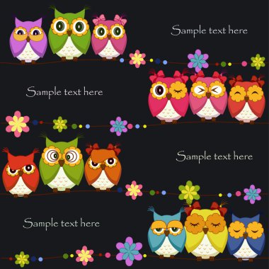 Funny Vector owl on a black background clipart