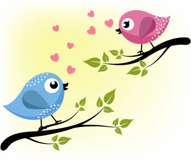 Two loving birds on the branches clipart