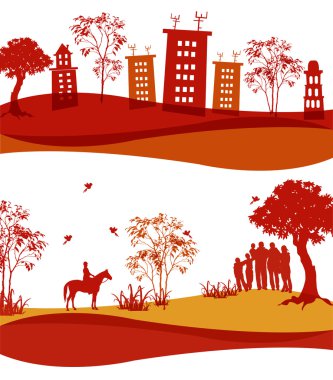 Two icons of the houses, and nature clipart