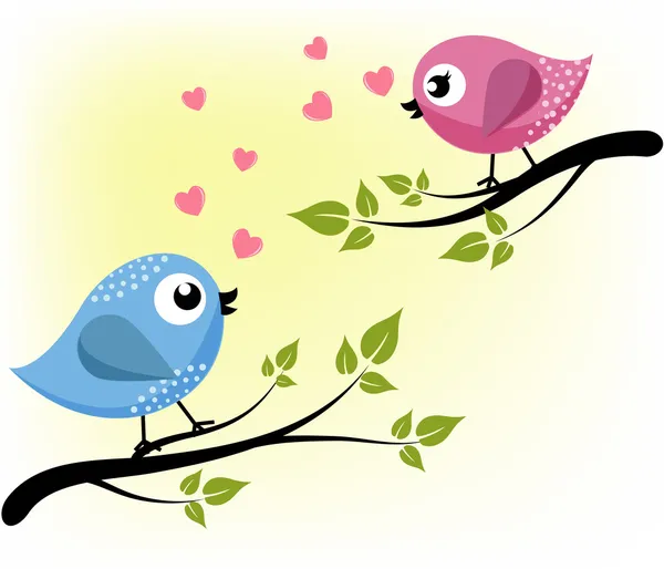分岐に 2 つの愛情のある鳥 — ストックベクタ