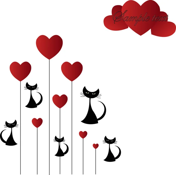 Svart katt med hjärtan — Stock vektor