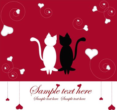 Enamoured cats with hearts clipart