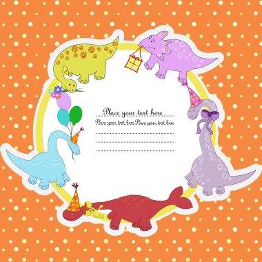 Multi-colored dinosaurs with balloons colors and gifts clipart