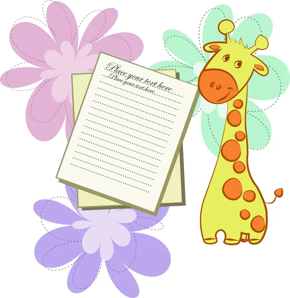 Světlé karta s žirafami a listy papíru Royalty Free Stock Ilustrace