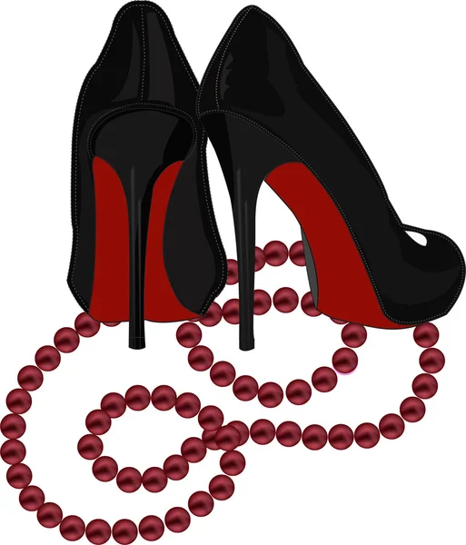 Belles chaussures avec des perles rouges — Image vectorielle