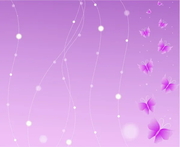 Vacker violett abstrakt bakgrund med fjärilar — Stock vektor