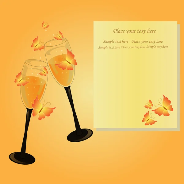 Όμορφη εορταστική κάρτα με γυαλιά και πεταλούδες — Διανυσματικό Αρχείο
