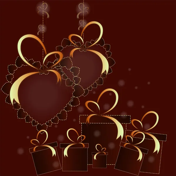 Beautiful card with hearts and gifts — Stock Vector