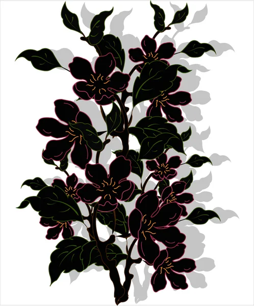 Rama floreciente negra — Vector de stock