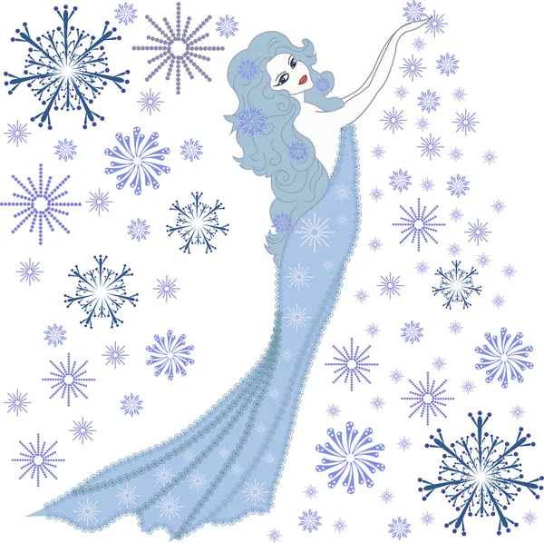 La muchacha el invierno con los copos de nieve — Archivo Imágenes Vectoriales
