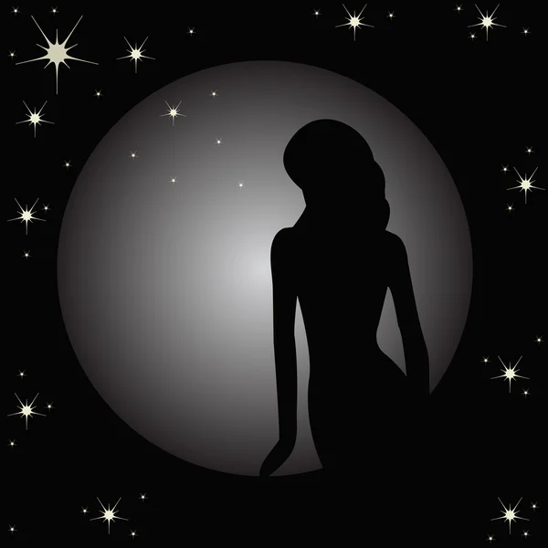 Красивая девушка против луны — стоковый вектор