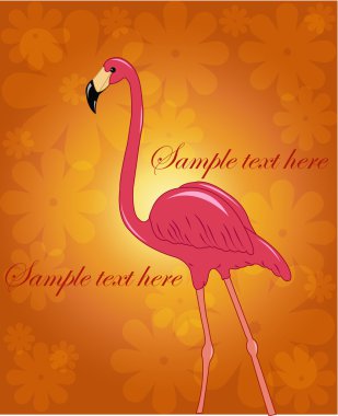 Beautiful pink flamingo on a flower background clipart