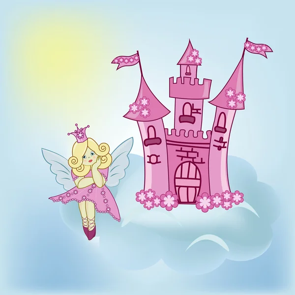 Het meisje de fairy dromen op een wolk — Stockvector