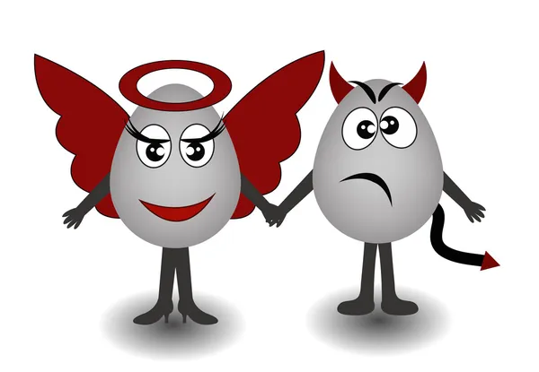 Два забавных яйца ангел и демон — стоковый вектор