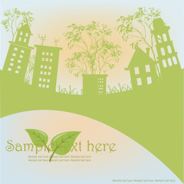 Outline of green houses from trees against the sky clipart