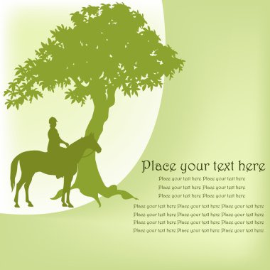 Outline of the equestrian on a horse and a tree clipart