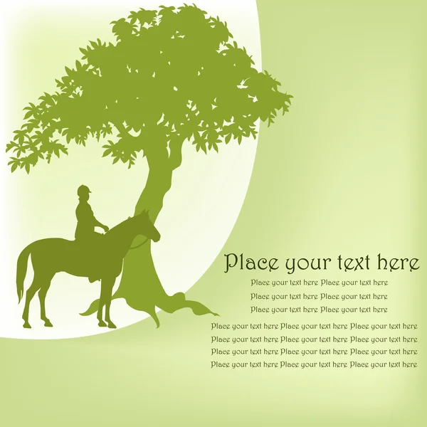 Schema dell'equestre su un cavallo e un albero — Vettoriale Stock