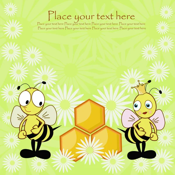 Belo cartão postal com abelhas e mel — Vetor de Stock