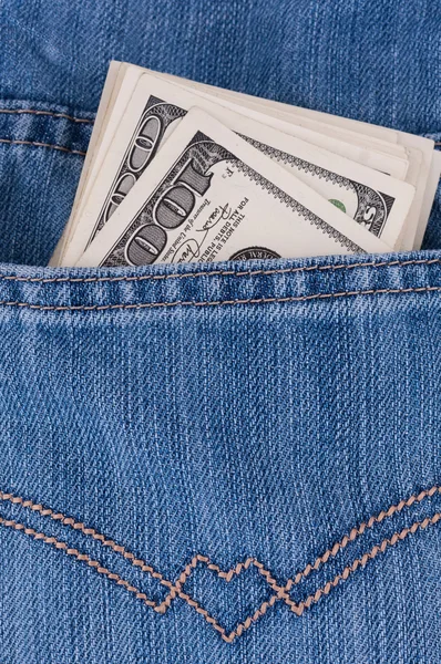 Долари в кишені джинсів — стокове фото