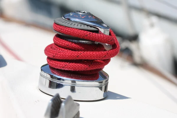 stock image Winch and red rope on a sailboat