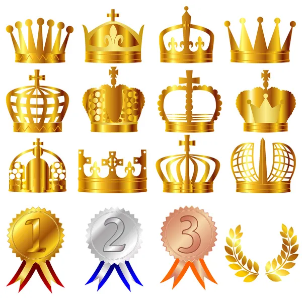 Corona e medaglie — Vettoriale Stock