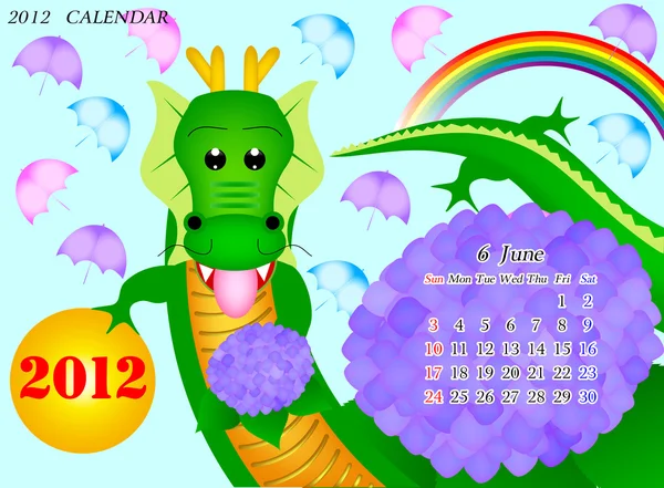 Dragon calendar 2012 June — Stock Vector
