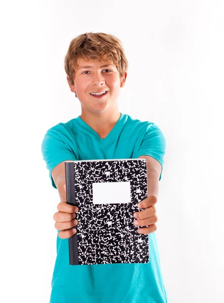Nastolatek notebook gospodarstwa — Zdjęcie stockowe