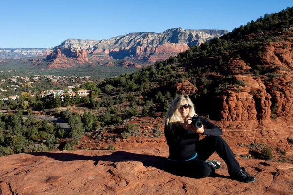 Woman with Camera on Vista — Stock Photo, Image