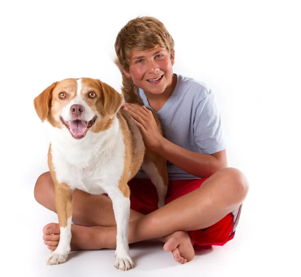 Teen and His Dog — Stock Photo, Image