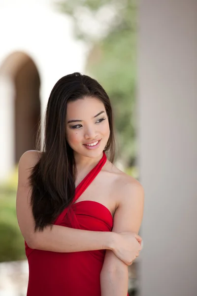 Pretty Girl in a red Dress — Stock Photo, Image